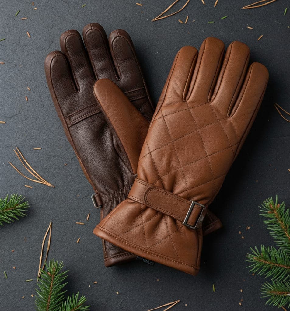 Quilted Saddle Brown & Dark Brown Winter Dress Gloves