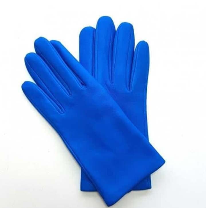 Electric Blue Mid-Cuff Leather Fashion Gloves