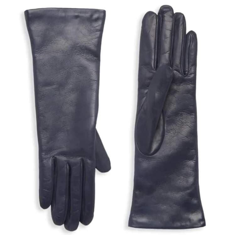 Deep Navy Long-Cuff Elegant Leather Gloves
