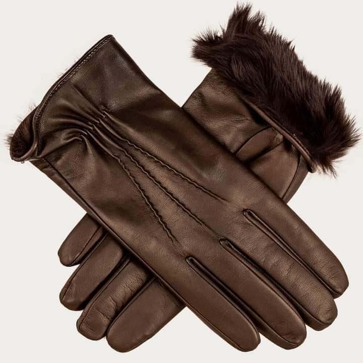 Espresso Brown Fur-Trimmed Leather Dress Gloves