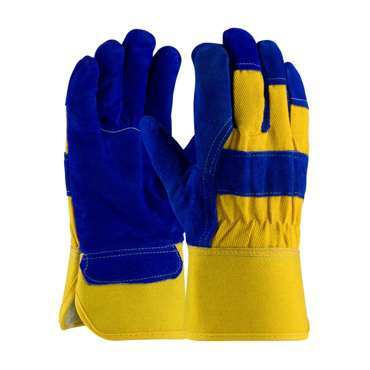 Heavy-Duty Blue Split-Leather & Yellow Canvas Gloves