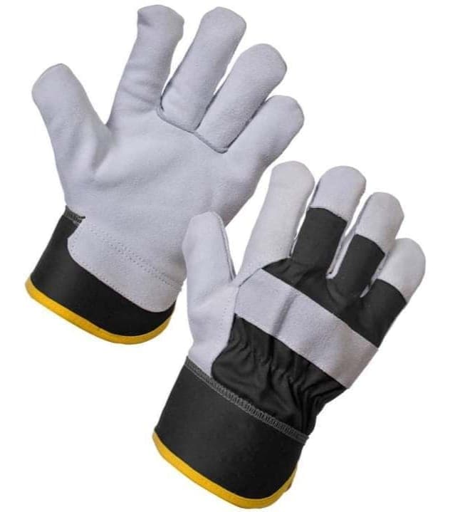 Industrial Black Canvas & Split-Leather Safety Gloves